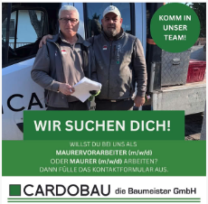 Echte CARDOBAU-Anzeige für Maurer und Vorarbeiter